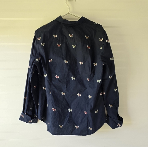 NWT J.crew Navy Blue Perfect Shirt with Embroidered Scottie Dogs Slim Fit 14 - Picture 7 of 10